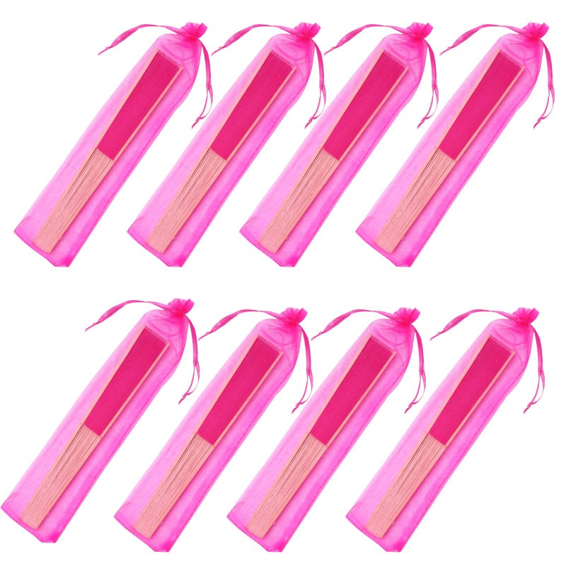 SL crafts 24pcs Imitated Silk Hand Fan Imitated Silk Fabric Bamboo Handheld Folded Fan Bridal Dancing Props Church Wedding Party Favors with Organza Bags (Hot Pink) - Image 4